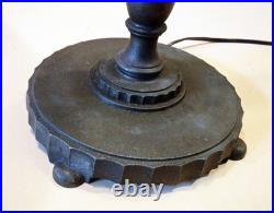 Antique Arts & Crafts Miller Bronze & Vintage Stain Leaded Shade Table Lamp