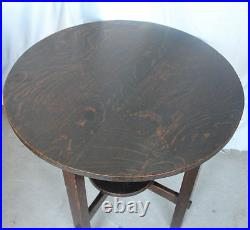 Antique Arts and Crafts Mission Oak Lamp Table Small Round Table