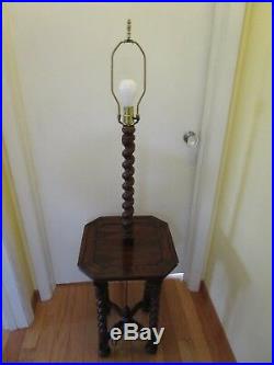 Antique Barley Twist Ethan Allen Oak Candle stand Floor Lamp Table 54 tall Vtg
