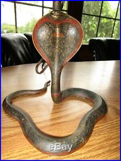 Antique Brass KING COBRA Snake Lamp With Vintage Balafire Crazy Flicker light bulb