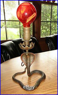 Antique Brass KING COBRA Snake Lamp With Vintage Balafire Crazy Flicker light bulb