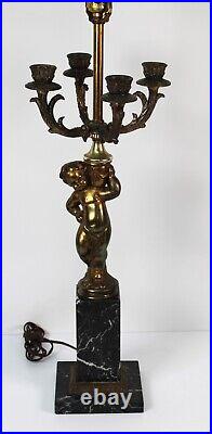 Antique Candelabra Cherub Table Lamp Marble Base