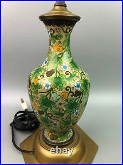 Antique Chinese Green Cloisonné Vase Converted Table Lamp