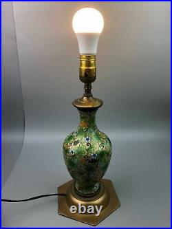 Antique Chinese Green Cloisonné Vase Converted Table Lamp