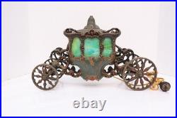Antique Coronation Carriage Table Lamp 1900's Metal with Slag Glass Victorian VTG