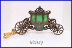 Antique Coronation Carriage Table Lamp 1900's Metal with Slag Glass Victorian VTG