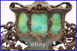 Antique Coronation Carriage Table Lamp 1900's Metal with Slag Glass Victorian VTG