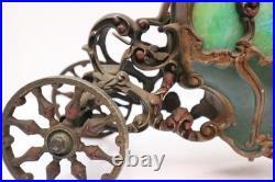 Antique Coronation Carriage Table Lamp 1900's Metal with Slag Glass Victorian VTG