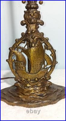 Antique Depression Era Spanish Revival Ship Lamp w Fat Boy Pull Chain Sockets