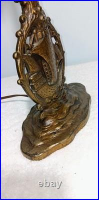 Antique Depression Era Spanish Revival Ship Lamp w Fat Boy Pull Chain Sockets
