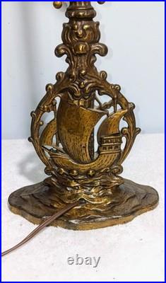 Antique Depression Era Spanish Revival Ship Lamp w Fat Boy Pull Chain Sockets