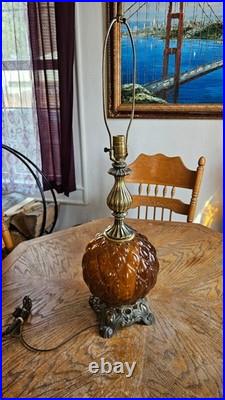 Antique Double Light Rare Amber Glass MCM Lamp Vintage Antique Double Light Rare Amber Glass MCM Lamp Vintage