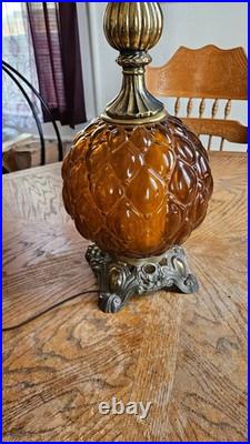 Antique Double Light Rare Amber Glass MCM Lamp Vintage Antique Double Light Rare Amber Glass MCM Lamp Vintage