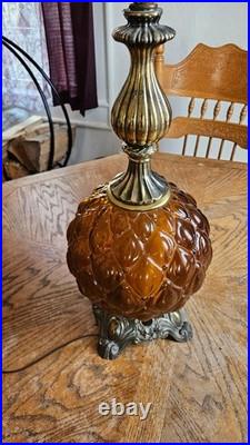 Antique Double Light Rare Amber Glass MCM Lamp Vintage