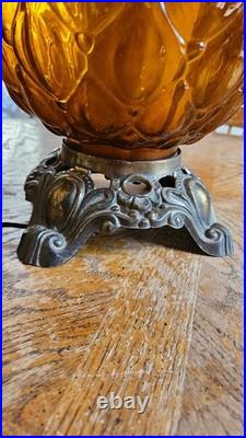 Antique Double Light Rare Amber Glass MCM Lamp Vintage Antique Double Light Rare Amber Glass MCM Lamp Vintage