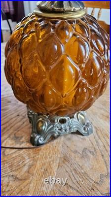Antique Double Light Rare Amber Glass MCM Lamp Vintage
