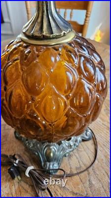 Antique Double Light Rare Amber Glass MCM Lamp Vintage