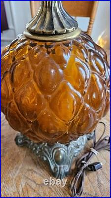 Antique Double Light Rare Amber Glass MCM Lamp Vintage