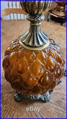 Antique Double Light Rare Amber Glass MCM Lamp Vintage