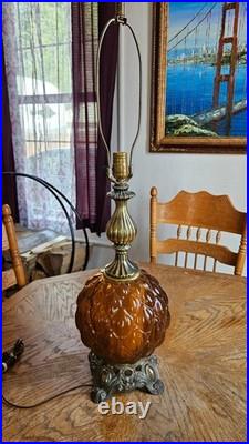 Antique Double Light Rare Amber Glass MCM Lamp Vintage Antique Double Light Rare Amber Glass MCM Lamp Vintage