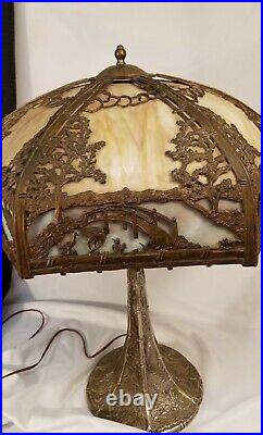 Antique Empire Lamp Company Slag Glass Lamp With Overlay Table Lamp