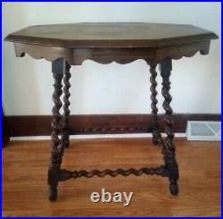 Antique English Barley Twist Lamp Table Side Accent Table Wood Vintage