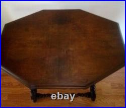 Antique English Barley Twist Lamp Table Side Accent Table Wood Vintage