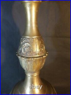 Antique Figural Brass Dragon Urn Vase Style Table Lamp Vintage Light Etched