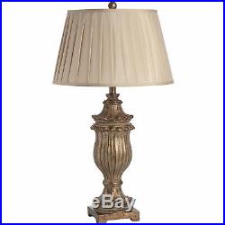 Antique Gold Traditional Urn Style Table Lamp Vintage Plated Cream Fabric Shade