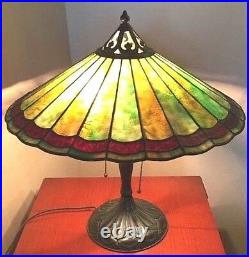 Antique Handel Parasol Table Lamp, Signed Shade and Base, 18 h, 18 d Shade