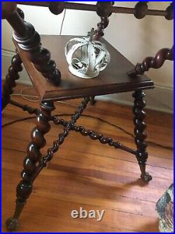 Antique High Victorian barley twist Ball In Claw Lamp Table cherry Wood Merklen