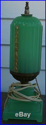 Antique JADEITE Green Depression Glass ART DECO SKYSCRAPER Table Lamp Vintage