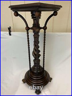 Antique MERKLEN Bros. Victorian Lamp Table Stand Barley Twist legs