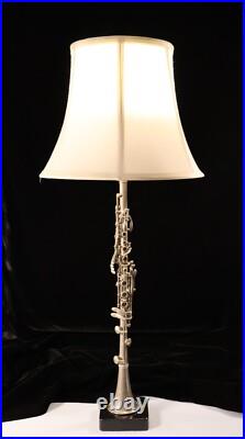 Antique Metal Clarinet Lamp Silver with Wooden Base