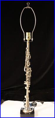 Antique Metal Clarinet Lamp Silver with Wooden Base