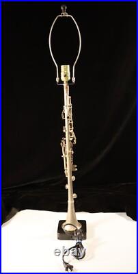 Antique Metal Clarinet Lamp Silver with Wooden Base