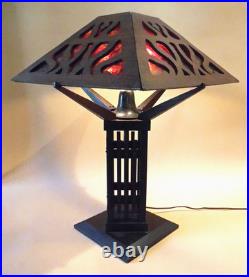 Antique Mission Arts Crafts Oak Mica Lamp Roycroft Stickley Handel Era, 1910