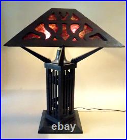 Antique Mission Arts Crafts Oak Mica Lamp Roycroft Stickley Handel Era, 1910