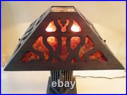 Antique Mission Arts Crafts Oak Mica Lamp Roycroft Stickley Handel Era, 1910