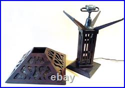 Antique Mission Arts Crafts Oak Mica Lamp Roycroft Stickley Handel Era, 1910