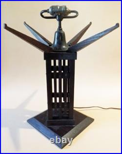 Antique Mission Arts Crafts Oak Mica Lamp Roycroft Stickley Handel Era, 1910