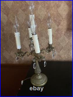 Antique ORNATE VICTORIAN candelabra table lamp brass Crystals Electric