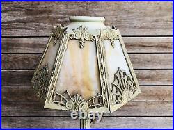 Antique Ornate Metal Slag Glass Vanity Table Lamp Vintage Art Nouveau