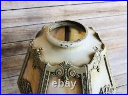 Antique Ornate Metal Slag Glass Vanity Table Lamp Vintage Art Nouveau