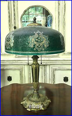Antique PLB&G Co. Lamp with Decorated Ice Chipped Shade NY Home Furnishings 1912