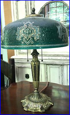 Antique PLB&G Co. Lamp with Decorated Ice Chipped Shade NY Home Furnishings 1912