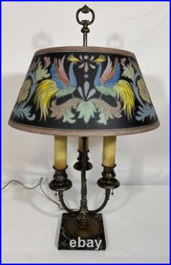Antique Pairpoint Bouillotte Lamp Bird of Paradise Reverse Painted Glass Shade
