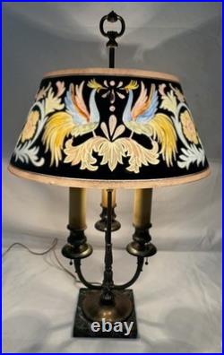 Antique Pairpoint Bouillotte Lamp Bird of Paradise Reverse Painted Glass Shade
