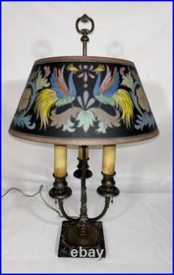 Antique Pairpoint Bouillotte Lamp Bird of Paradise Reverse Painted Glass Shade