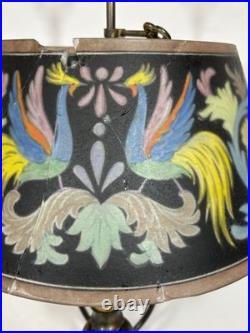 Antique Pairpoint Bouillotte Lamp Bird of Paradise Reverse Painted Glass Shade
